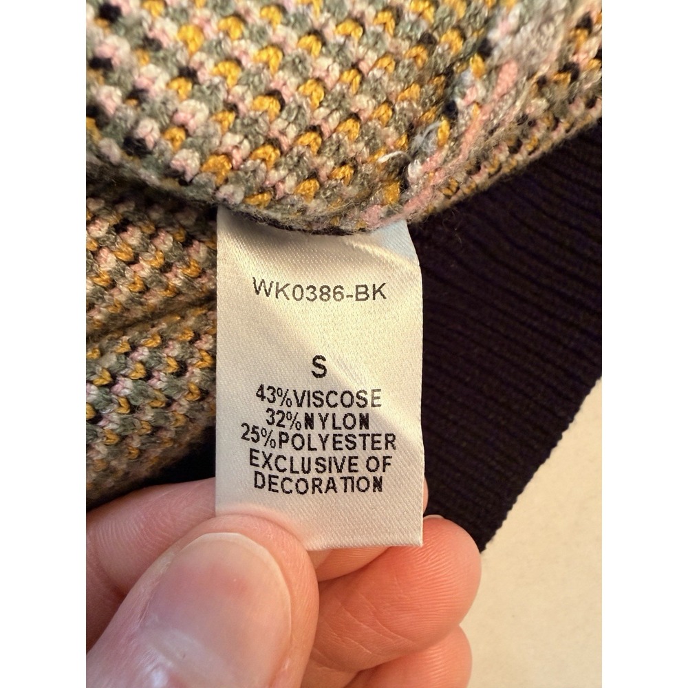 THML Anthropologie Women's Small Ella Short Puff Sleeve Sweater Black Pink Green - Picture 6 of 10